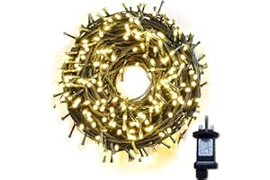 Gresonic 300 LED 6m/19.7ft Christmas Tree Fairy Lights Warm White Indoor, 8 Modes Timer Green Cable Wire String Twinkle Light, Waterproof Plug in Mains Powered for Garden Fence Decorations