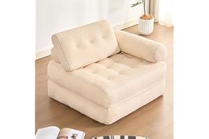 LITBIRD Sillón cama individual plegable con respaldo y espuma viscoelástica, sofá de suelo tipo futón convertible en colchón, ideal para salón, dormitorio u oficina (Blanco roto, 95 cm con reposabrazos)