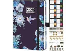 Nitukany A4 Diary 2024 Day Per Page Runs January 2024 to December 2024 Hourly Planners with Yearly Calendar Stickers, Monthly Tabs, Pen Loop, Banded and Inner Pocket 8.5" x11"