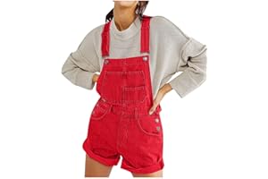 GENERISCH Denim-Latzhose für Damen, Sommer, lässige Shorts, Latzhose, Denim-Overall, Damen, lockere Passform, kurze Jeans, Jumpsuit mit Taschen, bequem, zum Ausgehen, kurze Latzhose für Damen