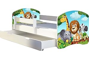 ACMA Letto per Bambino Cameretta per Bambino con Materasso Cassetto II (02 Animaletti, 180x80 + Cassetto)