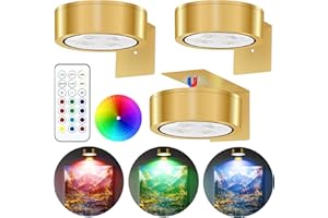 PANGTON VILLA 3 Pezzi Luce per Quadri Magnetiche, 13 Modalità di Colore RGB Lampada a Parete con Batterie Wireless LED, con Telecomando Luce per Quadri, per Display artistici, Cornici, Ritratti - Oro RGB