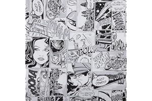 Kt KILOtela - Tessuto Canvas Stampato, Arredo Versatile, Oeko-Tex, 180 gr/m², Rivestire, Foderare, Divani, Sedia, Tende, Cuscini, Borse, Fumetto, Nero, Bianco, 100x280 cm, 50% Cotone/Poliestere