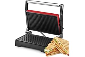 Ufesa PR1000 Fuji Parilla Eléctrica, Panini Press Grill, 1000W, Placas Antiadherentes, Apertura 180º, Asa Toque Frio, Color Rojo