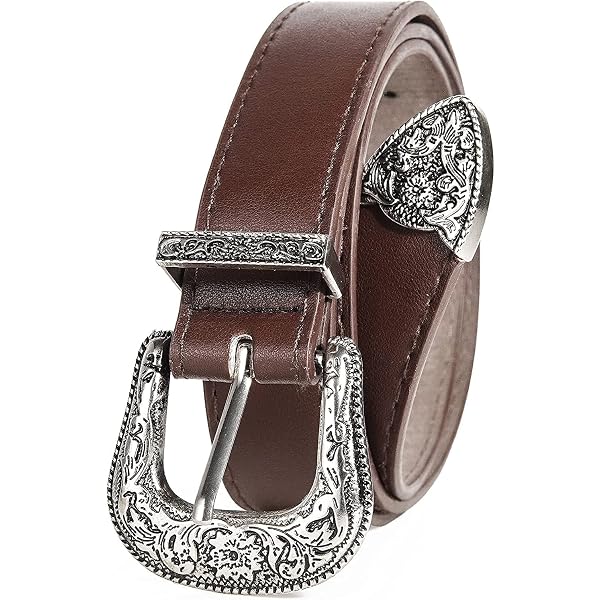 Cintura Western Cowboy In Pelle Con Fibbia Turchese: Donna Uomo Vintage