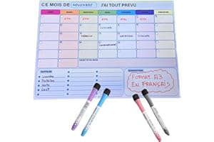 N NUEVAS IDEAS Calendrier Magnetique Frigo - Planning Frigo Magnetique - Tableau Magnetique Frigo - Tableau magnétique - 4 marqueurs de couleur - Liste de courses - Notes