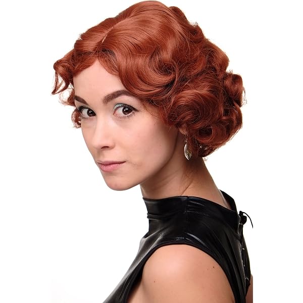 WIG ME UP Damenperücke – 20er Jahre Stil, Kurz Gewellt, Dunkelbraun Mahagoni, Kopfumfang Bis 60 Cm