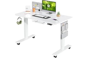 ‎MAIDESITE MAIDeSITe Höhenverstellbarer Schreibtisch (120 x 60 cm) Einfache Montage Computertisch Höhenverstellbar Elektrisch mit 4 Memory-Steuerung und Memoboard und 360°Rollen Schreibtisch SN1
