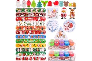 UBJUBT 50Pcs Christmas Party Favors for Kids, Christmas Party Bag Fillers Slap Bracelet Stamps Stickers Wind Up Novelties Toys, Pinata Stuffers Christmas Stocking Stuffers Advent Calendar Birthday Gifts