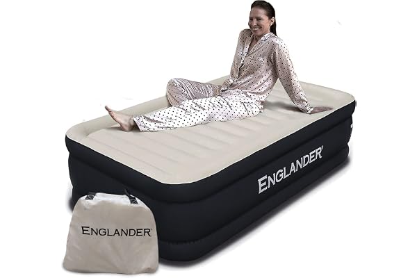Englander Första någonsin mikrofiber luftmadrass dubbel storlek, luftbädd med inbyggd pump, högsta ände uppblåsbar luftmadrasser för gäster hem resor 5 års garanti
