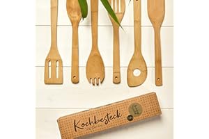bambuswald© Set Utensili Da Cucina Ecologico e Senza Plastica 6 Pezzi In 100% Bambù, Mestoli ad es. Mestolo Per Mescolare, Per Zuppa, Servispaghetti, Set Di Mestoli, Posate Per Insalata, Cucchiaio