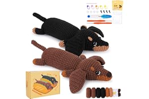 FORTUNING'S JDS Häkelset für Anfänger - Tier Kit mit Dackel Garn, Haken, Nadeln und Schritt-für-Schritt-Video - Einsteiger Set Dachshund
