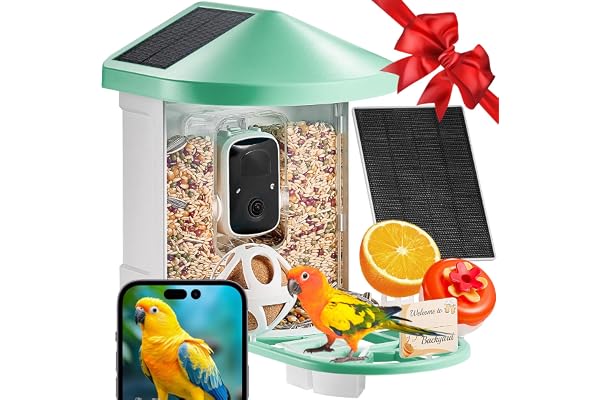 VEVOR Mangeoire Oiseaux avec Caméra Intelligente 2K HD AI Caméra Identifie 10000 Espèces d'oiseaux, 3 Panneaux Solaires, Capture Auto, Notification Instantanée, pour Extérieur Amoureux Oiseaux, Vert