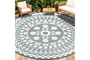 Capslpad Tappeto rotondo da esterno ø240 cm, impermeabile, reversibile, in plastica, tappeto bohémien, rotondo, per interni ed esterni, per giardino, camper, campeggio, balcone, cortile, balcone,