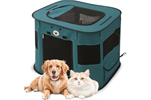 ALLSOPETS Cat Playpen for Dog, Foldable Pet Play Pen for Indoor Outdoor Use, Portable Dog Cat Crate Tent for Puppies Kittens, Pop-Up Pet Cage for Travel Camping (Gemstone Blue, M)