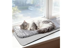 pet prime Cat Windowsill Mat, Cat Window Sill Bed with Two Non-Slip Removable Washable Covers (One Soft Warm Cover and One Cool Feeling Cover 90 x 28 cm Grey