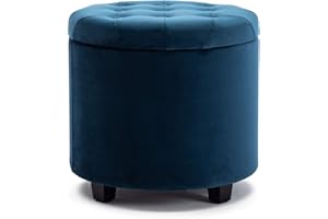 HNNHOME® 45 cm okrągłe nowe aksamitne wyściełane siedzisko otomana schowek pufy krzesło z pokrywką (granatowy, aksamit)