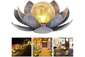 Lemotoy lampe solaire d'extérieur, fleur de lotus lanterne solaire avec des effets lumineux blanc chaud lumineux, IP44 étanche lampes solaires de jardin pour terrasse, cour, pelouse, balcon