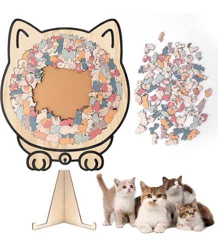 Puzzle in legno a forma di gatto color Morandi da 135 pezzi, puzzle