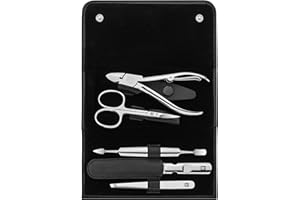 ‎ZWILLING ZWILLING Zestaw do manicure (5 części, zestaw do pielęgnacji paznokci i pedicure z etui z prawdziwej skóry z cążkami do paznokci), polerowana stal nierdzewna, czarny