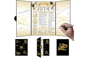 HOMANGA 50th Birthday Decorations for Men and Women, Big 50th Creative Guest Book, 50th Birthday Anniversary Poster, Back in 1974 Party Decoration Supplies, 50th Gifts for Men and Women, about A4 Size