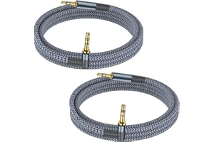 HERFAIR Aux Cable 3.5mm Audio Jack Adapter 1.2M 2 Pack 90 Degree Nylon Braided Male to Male Auxiliary Cord Hi-Fi Lead Stereo Headphone Mini TRS Compatible with Car,Speaker,iPod iPad,Echo Dot,Beats