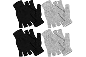 NUANCHU 4 Paires Gants Demi-Doigts d'Hiver Tricotés Mitaines sans Doigts Chauds Extensibles