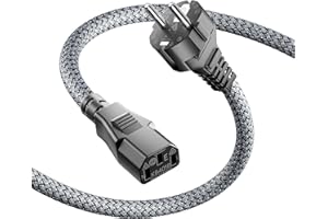 RIKSOIN Przewód zasilający 3-biegunowy, kabel do urządzeń zimnych, 2 m, plecionka nylonowa, uniwersalny kabel zasilający (CEE 7/7 na IEC60320 C13), wtyczka do urządzeń zimnych, prosta z VDE do monitorów,