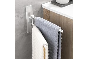 OETAMS Porta Asciugamani Bagno Adesivo Girevole a 180°, Portasciugamani da Parete in Acciaio Inox 304 Porta Asciugamani Senza Foratura, Argento,22CM