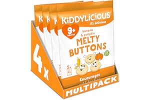 Kiddylicious, Melty Buttons Delicious Snacks for Kids Suitable for 9+ Months 4 x Packs 20 Total, banana & pumpkin, 6 gram, (Pack of 5)