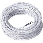 Amarcords - White fabric cable, braided, silk, 10 m, with 2 conductors 2 x 0.75 - electrical textile wire in classic style fo