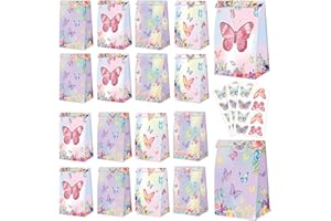 XJLANTTE Sacchetti Regalo Farfalla - 20 Pezzi Sacchetti Regalo Sacchetti Bomboniera con Adesivi Farfalla, Sacchetti Carta Colorati Dolcetti Compleanno Sacchetti Regalo per Forniture per Feste
