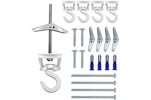 NACETURE Swivel Swag Hooks for Ceiling Hanging - Ceiling Hooks for Hanging Plants - Ceiling Hangers Heavy Duty for Hanging Light - Zinc Bolt Hook Installation for Cavity Wall Fixing (White 4 Pack)