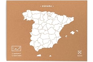 Miss Wood Mapa de España de Corcho, Pino, Blanco, L-45x60CM
