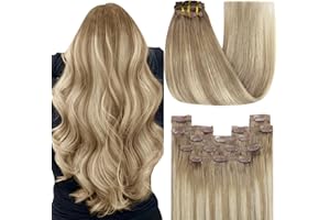 YoungSee Brown Human Hair Extensions Clip in Balayage Light Brown to Blonde with Brown Clip on Hair Extensions Human Hair Brown Clip in Hair Extensions Balayage Clip in Hair for Wedding 120g 14in 7pcs