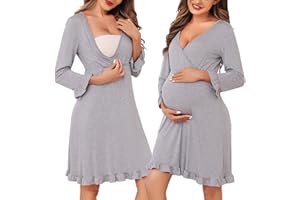 Bresdk Camicia da Notte Parto Ospedale Cotone Vestaglia Donna Premaman Allattamento