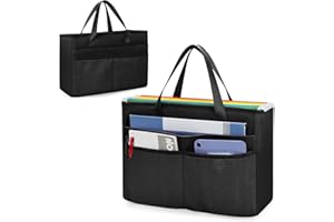 Prokva Desk File Organizer Tote Bag for Legal Size, File Folder Hanging File Storage Box, Black