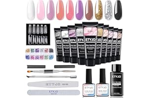 ‎ETYJO Poly Nail Set - 10 Farben Nude Rosa Poly Nägel Gel Nagelverlängerung Set Starterset mit BaseTop Coat, Quick Extension Building Acrylgel Full Set für Starter Nail Art Nageldesign