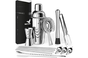 Beyond 15-teiliges Cocktail Shaker Set - Edelstahl Cocktail Set mit Bar Zubehör in Geschenkbox - Set mit Sieb, Messbecher, Jigger, Stössel, Löffel - Edles Cocktailmixer Barset - Cocktailshaker Set