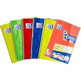 Oxford A4 Notebooks, Extra Cover, Write&amp;Erase, 80 Sheets, 4x4 Grids, Pack 4+1, Assorted Vivid Colours