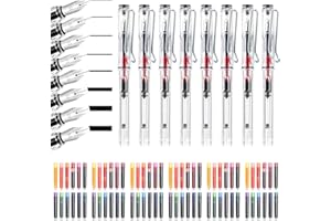 Demarsen Lot de 8 Stylos de Calligraphie avec 72 Cartouches d'encre Interchangeables en 12 Couleurs,Plume Calligraphie avec Différentes Pointes pour Dessiner et écrire la Signature (Transparent)