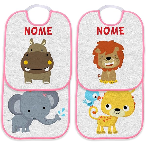 Set 4 Bavaglini Asilo Impermeabili Per Bambini - Stampa Animali Divertenti 32x28 Cm