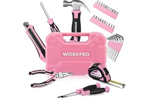 WORKPRO Caisse à Outils Rose 35 Pièces, Trousse à Outils avec Boîte de Rangement, Mallette Outils Rose pour Usage Domestique ou Petits Travaux