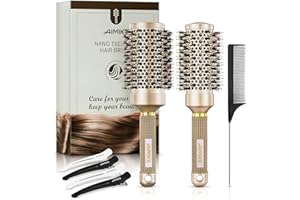 AIMIKE Cepillo Redondo Pelo Profesional, Cepillo pelo Redondo con Cerdas de Jabalí para Mujeres y Hombres, Mejora la Textura para Secado de Cabello, Peinado, Rizado y Brillo - Barril de 53&43 mm