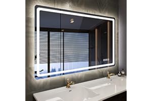 STARLEAD Espejo-Baño-con-Luz 100x70cm, Espejos-de-Baño-con-LED y Bluetooth, Antivaho, Regulable, 3 Colores Luz, Función Memoria, IP44, Vidrio Templado HD, Horizontal/Vertical