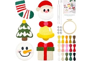 HAND U JOURNEY 6PCS Christmas Embroidery Punch Needle Refrigerator Magnets Set, Rug Punch Decoration DIY Kit for Children and Adult Beginner