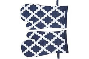 Penguin Home Oven Gloves Heat Resistant, Quilted Oven mitts with Hanging Loop, Machine Washable, Heat Proof Pot Holders for the Cooking - Baking - Kitchen - BBQ - 1 Pair, Diamond Navy,18x32 cm
