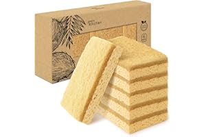 Joeji's Kitchen 6 Esponja Natural en Celulosa y Espatula de Fibra de Sisal -Estropajo Ecologico para Limpiar en Profundidad en la Cocina o en el Baño - Esponja Cocina Biodegradable Natural