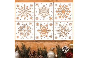 ABEILLO Lot de 6 pochoirs de Noël - 20 cm - En plastique - Motif flocons de neige - Réutilisables - Pour cartes de Noël et scrapbooking