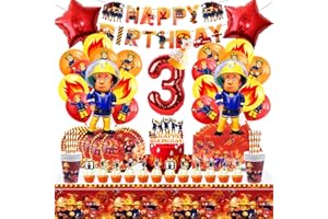 FORNINC 101 Pcs Feuerwehrmann Geburtstagsdeko,Feuerwehrmann Partygeschirr Deko,Feuerwehr Geburtstag Deko 3 jahre Junge, Feuerwehr Party mit Teller,Tasse,Servietten,Tischdecke für 10 Kinder